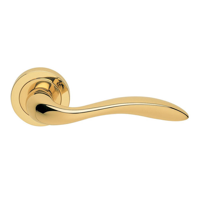 This is an image of Manital - Giava Lever on Round Rose - Polished Brass available to order from T.H Wiggans Architectural Ironmongery in Kendal, quick delivery and discounted prices.