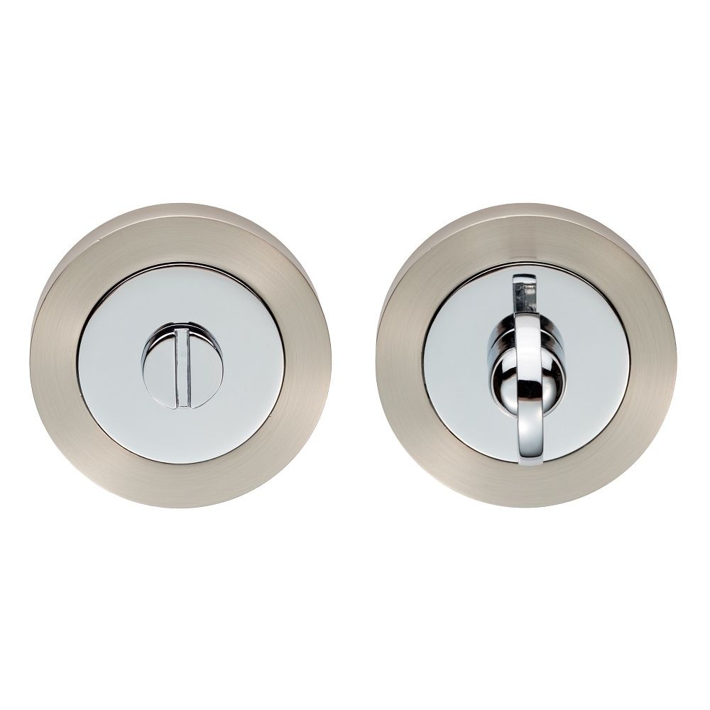 This is an image of Carlisle Brass - Thumb Turn & Release - Satin Nickel / Polished Chrome available to order from T.H Wiggans Architectural Ironmongery in Kendal, quick delivery and discounted prices.