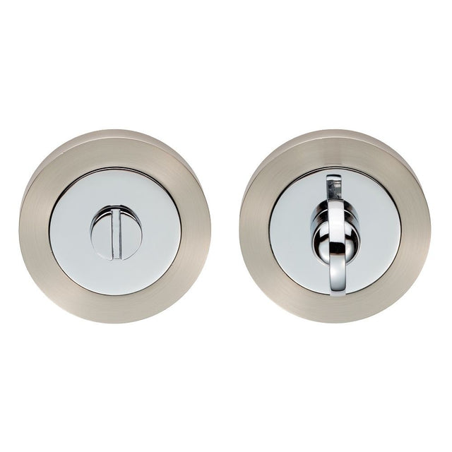This is an image of Carlisle Brass - Thumb Turn & Release - Satin Nickel / Polished Chrome available to order from T.H Wiggans Architectural Ironmongery in Kendal, quick delivery and discounted prices.