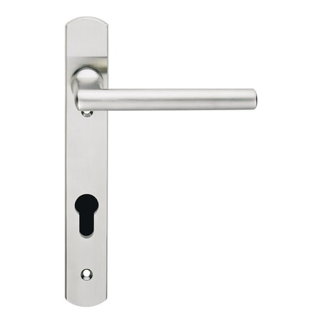 This is an image of Eurospec - Steelworx 316 Narrow Plate Straight Lever - Satin Stainless Steel available to order from T.H Wiggans Architectural Ironmongery in Kendal, quick delivery and discounted prices.