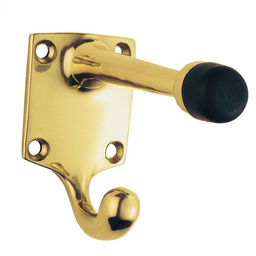 This is an image of a Carlisle Brass - Hat and Coat Hook with Rubber Buffer - Polished Brass that is availble to order from T.H Wiggans Architectural Ironmongery in Kendal in Kendal.