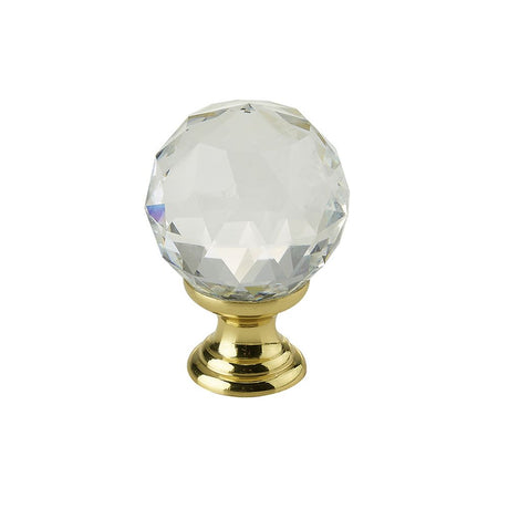 This is an image of a Frelan - Crystal Cabinet Knobs 40mm Dia. - Polished Brass that is availble to order from T.H Wiggans Architectural Ironmongery in Kendal in Kendal.