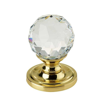 This is an image of Frelan - 50mm Dia. Crystal Mortice Knobs - Polished Brass available to order from T.H Wiggans Architectural Ironmongery in Kendal, quick delivery and discounted prices.
