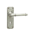 This is an image showing the Frelan - Belfry Standard Lever Lock Handles on Backplate - Pewter available to order from T.H. Wiggans Ironmongery in Kendal