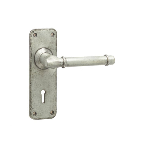 This is an image of Frelan - Belfry Standard Lever Lock Handles on Backplate - Pewter available to order from T.H Wiggans Architectural Ironmongery in Kendal, quick delivery and discounted prices.