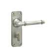 This is an image showing the Frelan - Belfry Bathroom Lock Handles on Backplate - Pewter available to order from T.H. Wiggans Ironmongery in Kendal