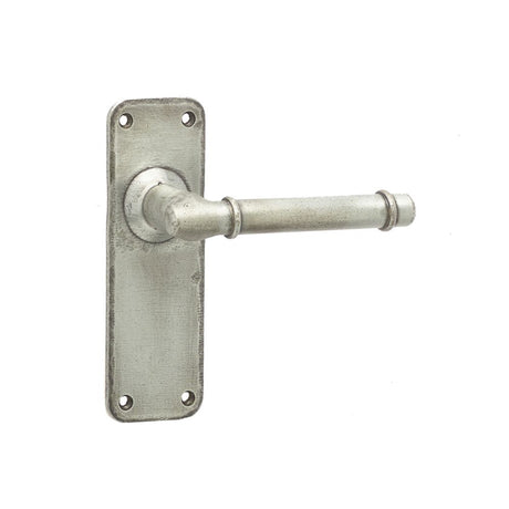 This is an image showing the Frelan - Belfry Lever Latch Handles on Backplate - Pewter available to order from T.H. Wiggans Ironmongery in Kendal