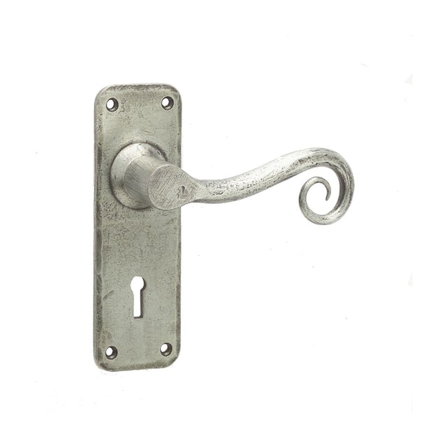 This is an image showing the Frelan - Chester Standard Lever Lock Handles on Backplate - Pewter available to order from T.H. Wiggans Ironmongery in Kendal