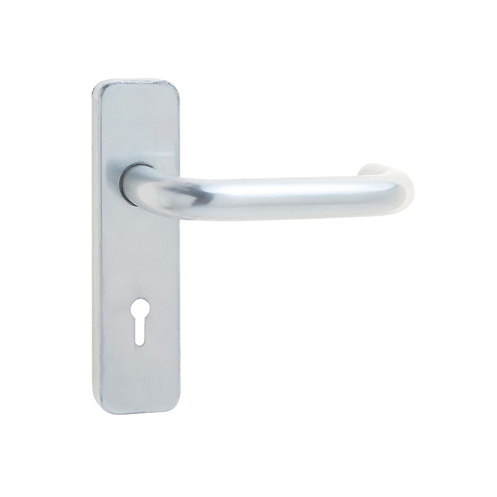 This is an image showing the Frelan - 19mm Round Bar Door Handle on Lockplate Satin Anodised Aluminium available to order from T.H. Wiggans Ironmongery in Kendal