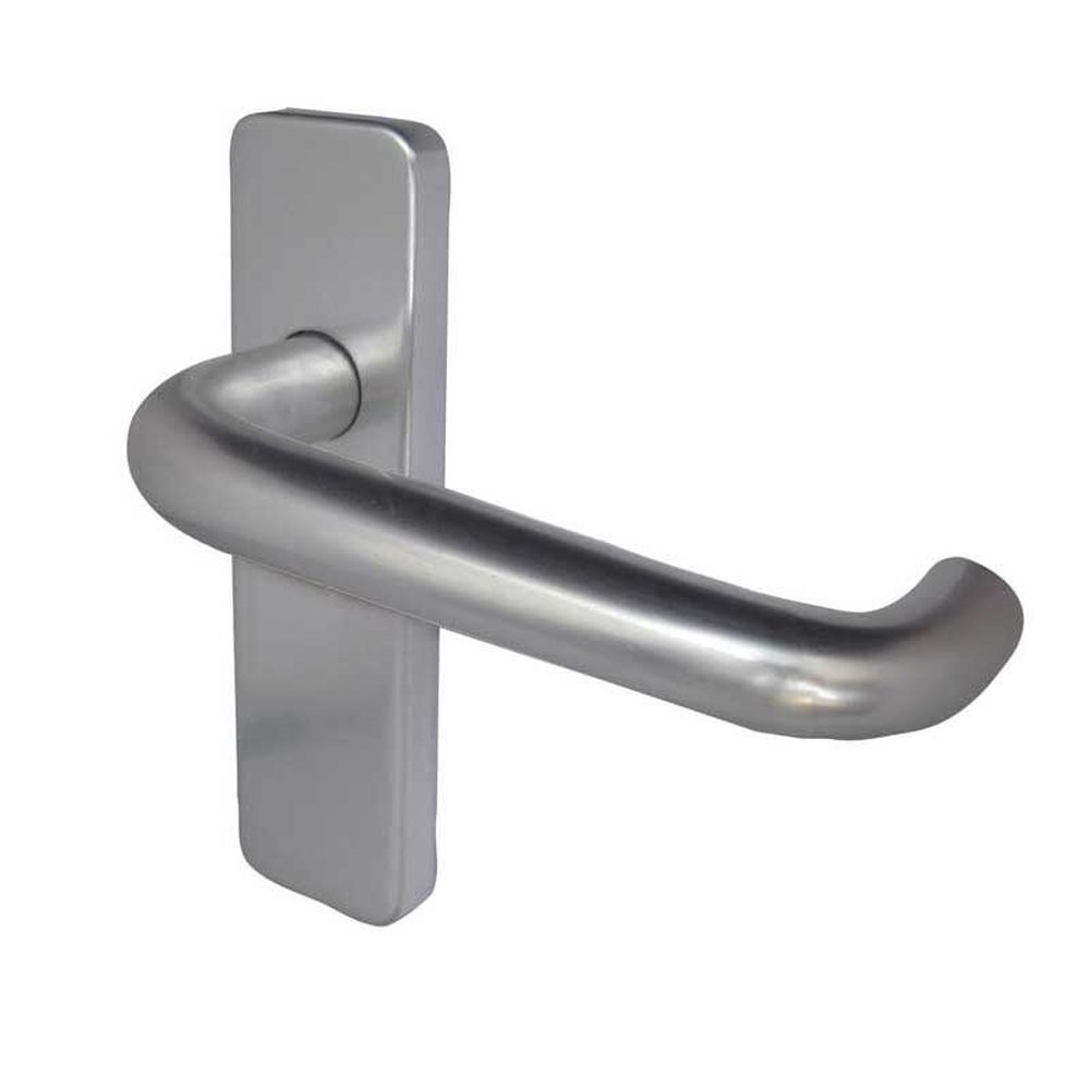 This is an image showing the Frelan - 19mm Round Bar Door Handle on Latchplate Satin Anodised Aluminium available to order from T.H. Wiggans Ironmongery in Kendal