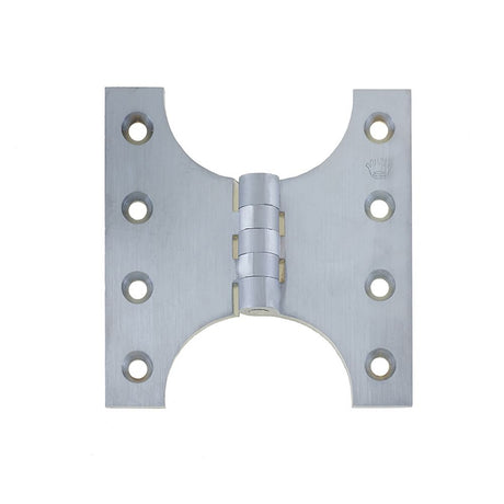 This is an image of a Frelan - 102x102mm Crown Parliament Hinges - Satin Chrome that is availble to order from T.H Wiggans Architectural Ironmongery in in Kendal.