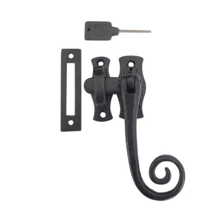 This is an image of a Frelan - Monkey Tail Locking Casement Fastener Right - Antique Black that is availble to order from T.H Wiggans Architectural Ironmongery in Kendal in Kendal.