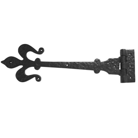 This is an image of a Frelan - Fleur De Lys 400mm Hinges - Antique Black that is availble to order from T.H Wiggans Architectural Ironmongery in in Kendal.