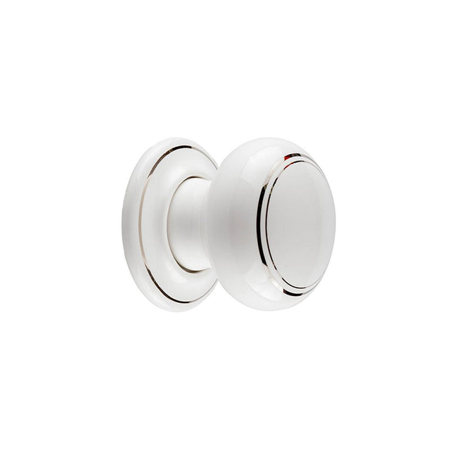 This is an image showing the Frelan - White Lined Porcelain Unsprung Mortice Knobs - White/Silver Line available to order from T.H. Wiggans Ironmongery in Kendal