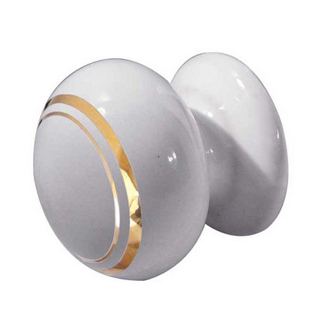 This is an image showing the Frelan - Porcelain 38mm Dia. Cabinet Knob - White/Gold Line available to order from T.H. Wiggans Ironmongery in Kendal