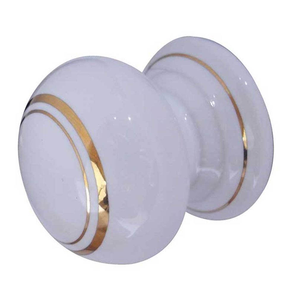 This is an image showing the Frelan - Porcelain 32mm Dia. Cabinet Knob - White/Gold Line available to order from T.H. Wiggans Ironmongery in Kendal