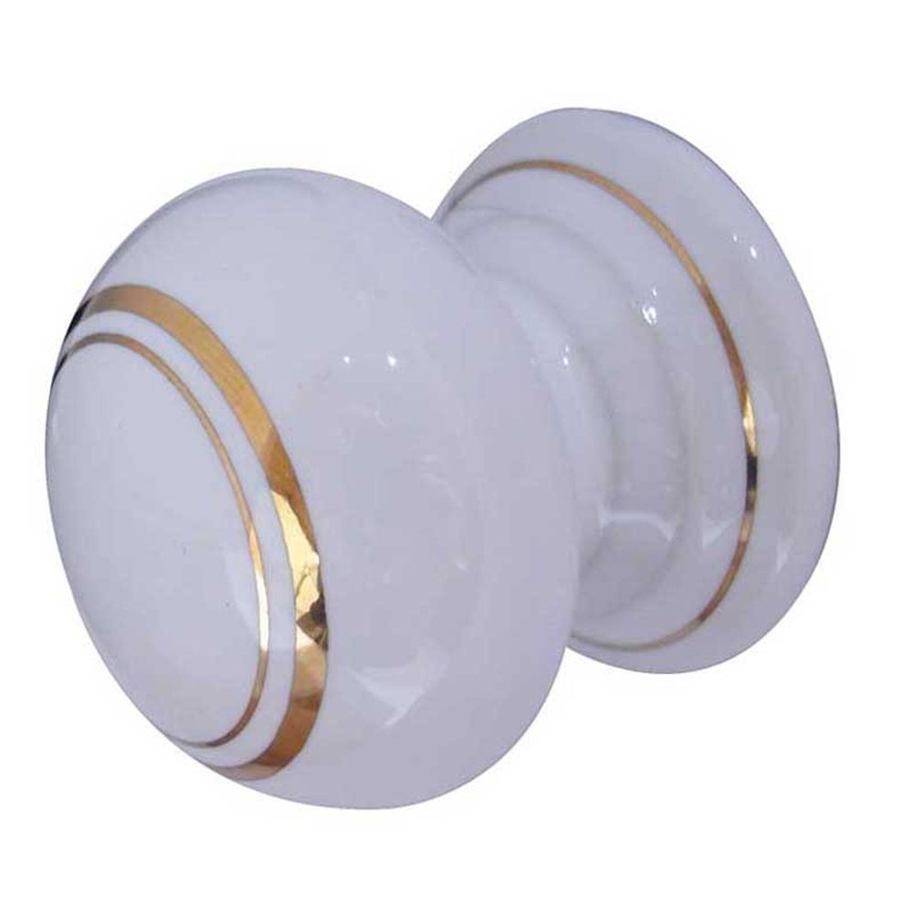 This is an image showing the Frelan - Porcelain 50mm Dia. Cabinet Knob - White/Gold Line available to order from T.H. Wiggans Ironmongery in Kendal