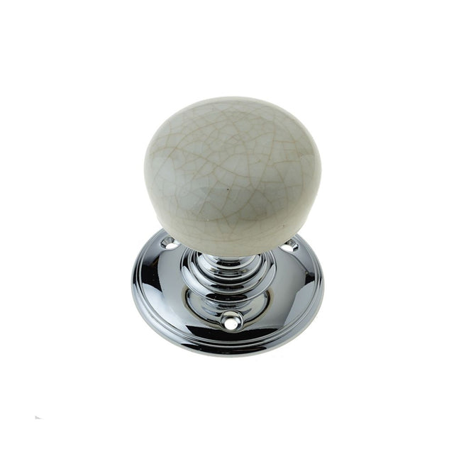 This is an image showing the Frelan - Cream Crazed Porcelain Unsprung Mortice Knobs - Polished Chrome available to order from T.H. Wiggans Ironmongery in Kendal