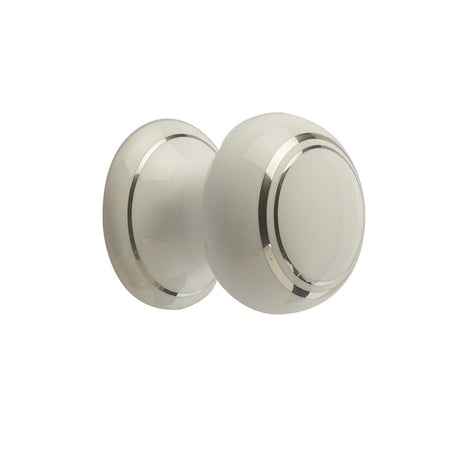 This is an image showing the Frelan - Porcelain 38mm Dia. Cabinet Knob - White/Silver Line available to order from T.H. Wiggans Ironmongery in Kendal