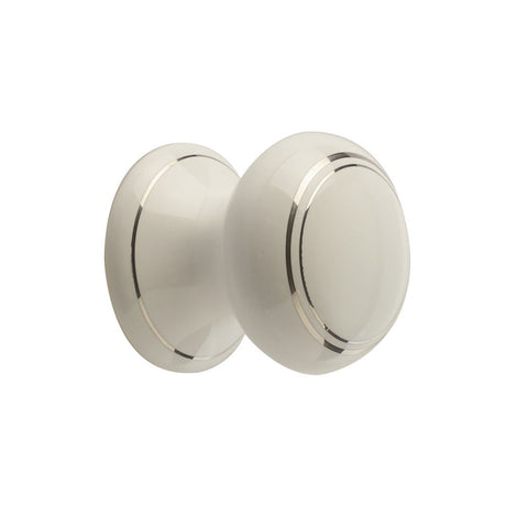 This is an image showing the Frelan - Porcelain 50mm Dia. Cabinet Knob - White/Silver Line available to order from T.H. Wiggans Ironmongery in Kendal