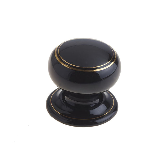 This is an image showing the Frelan - Black Lined Porclain Unsprung Mortice Knobs - Gold Line available to order from T.H. Wiggans Ironmongery in Kendal