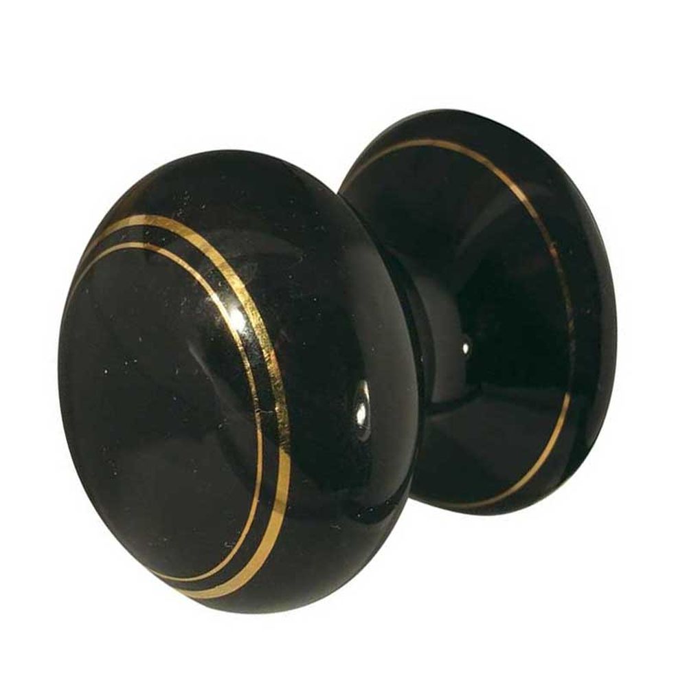 This is an image showing the Frelan - Porcelain 38mm Dia. Cabinet Knob - Black/Gold Line available to order from T.H. Wiggans Ironmongery in Kendal