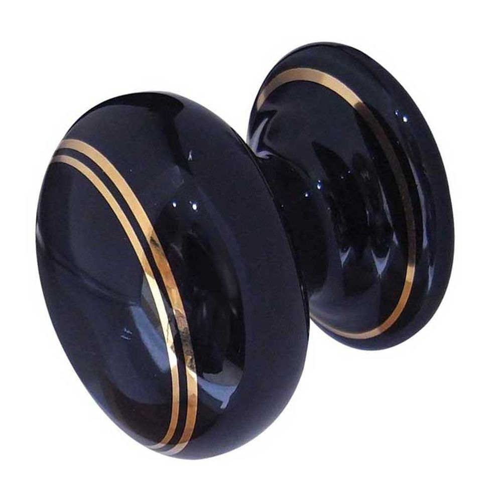 This is an image showing the Frelan - Porcelain 32mm Dia. Cabinet Knob - Black/Gold Line available to order from T.H. Wiggans Ironmongery in Kendal