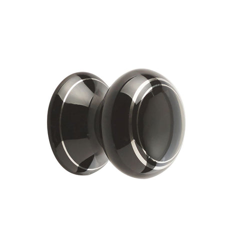 This is an image showing the Frelan - Porcelain 38mm Dia. Cabinet Knob - Black/Silver Line available to order from T.H. Wiggans Ironmongery in Kendal