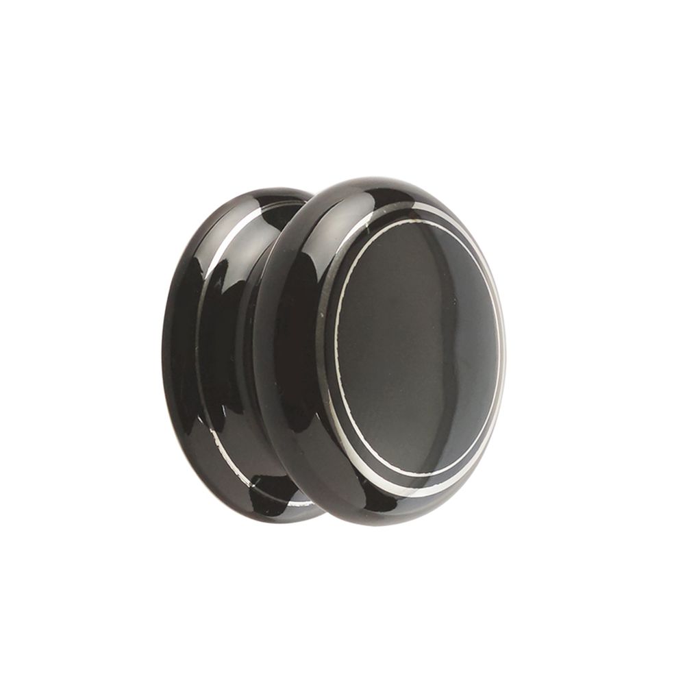 This is an image showing the Frelan - Porcelain 32mm Dia. Cabinet Knob - Black/Silver Line available to order from T.H. Wiggans Ironmongery in Kendal