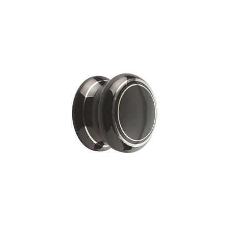 This is an image showing the Frelan - Porcelain 50mm Dia. Cabinet Knob - Black/Silver Line available to order from T.H. Wiggans Ironmongery in Kendal