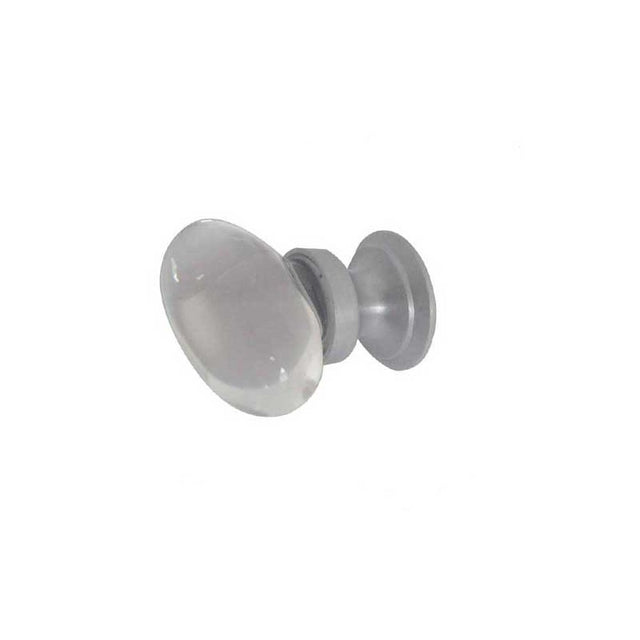 This is an image showing the Frelan - Oval Glass 40mm Cabinet Knob - Satin Chrome available to order from T.H. Wiggans Ironmongery in Kendal