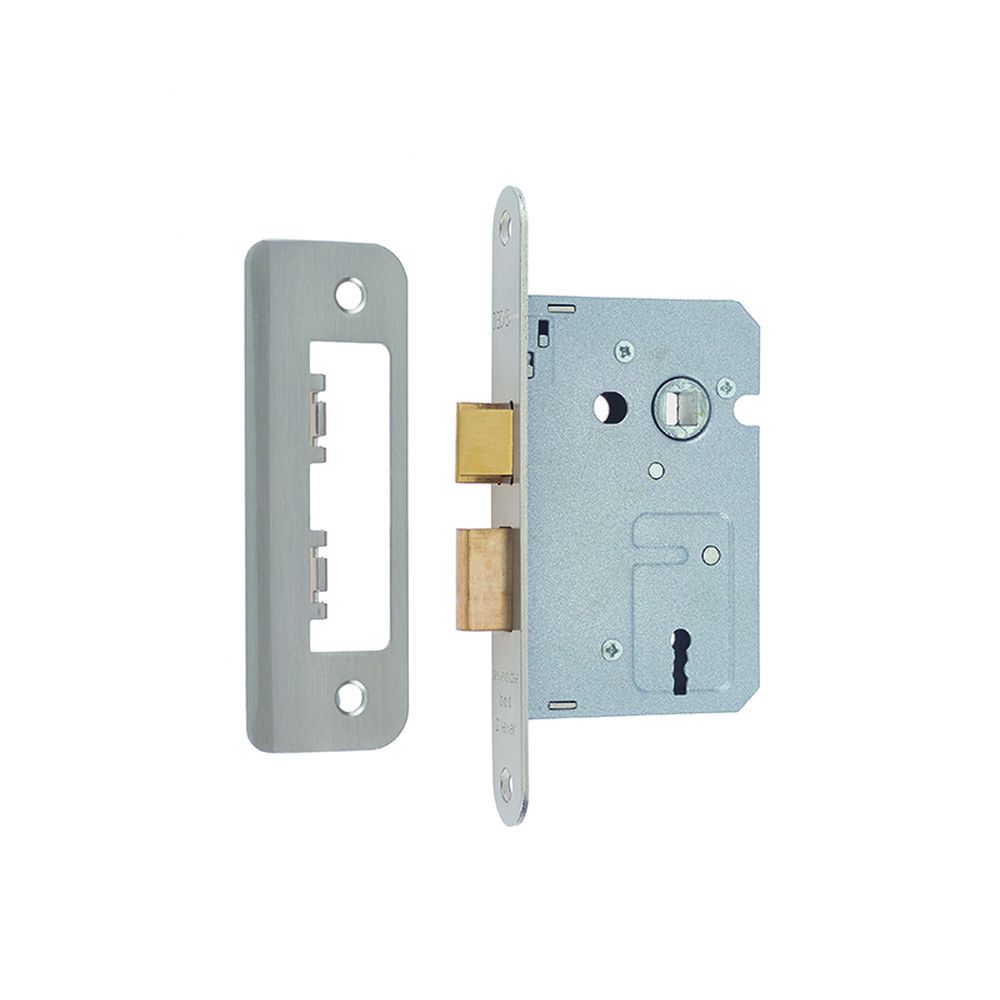 This is an image showing the Frelan - 63mm NP 2/L sashlock large radiused strike & forend available to order from T.H. Wiggans Ironmongery in Kendal