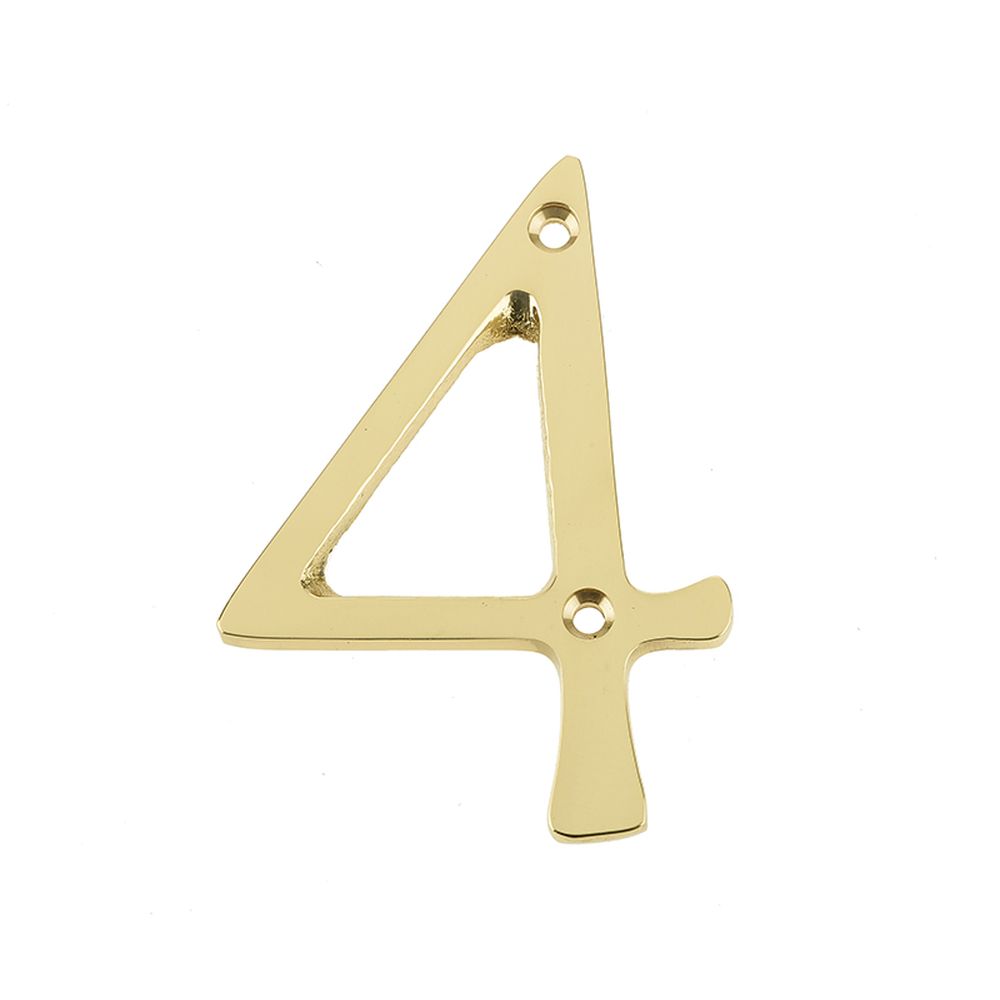 This is an image showing the Frelan - 75MM PB Screwfix numeral 4 available to order from T.H. Wiggans Ironmongery in Kendal