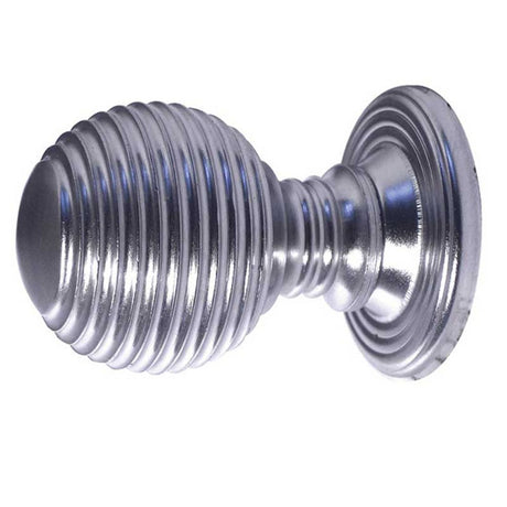 This is an image showing the Frelan - Reeded 28mm Dia. Cabinet Knob - Satin Chrome available to order from T.H. Wiggans Ironmongery in Kendal