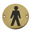 This is an image showing the Frelan - Male Sex Symbol - Signage 75mm Dia. - Polished Brass available to order from T.H. Wiggans Ironmongery in Kendal