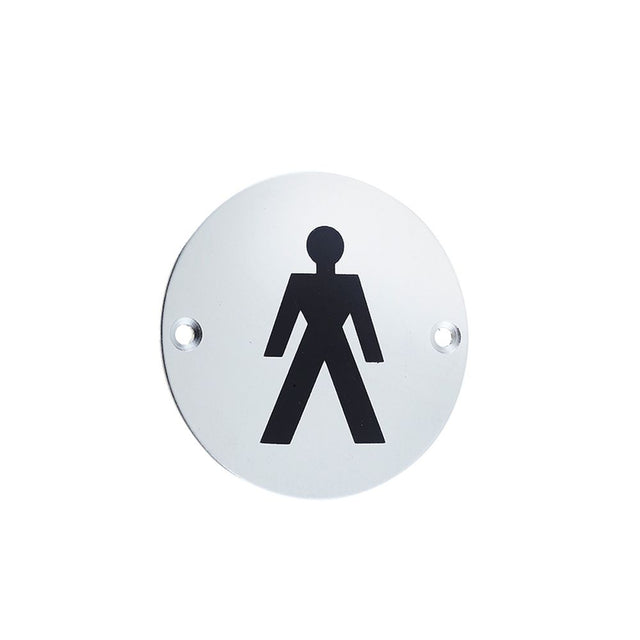 This is an image showing the Frelan - Male Sex Symbol - Signage 75mm Dia. - Satin Anodised Aluminium available to order from T.H. Wiggans Ironmongery in Kendal