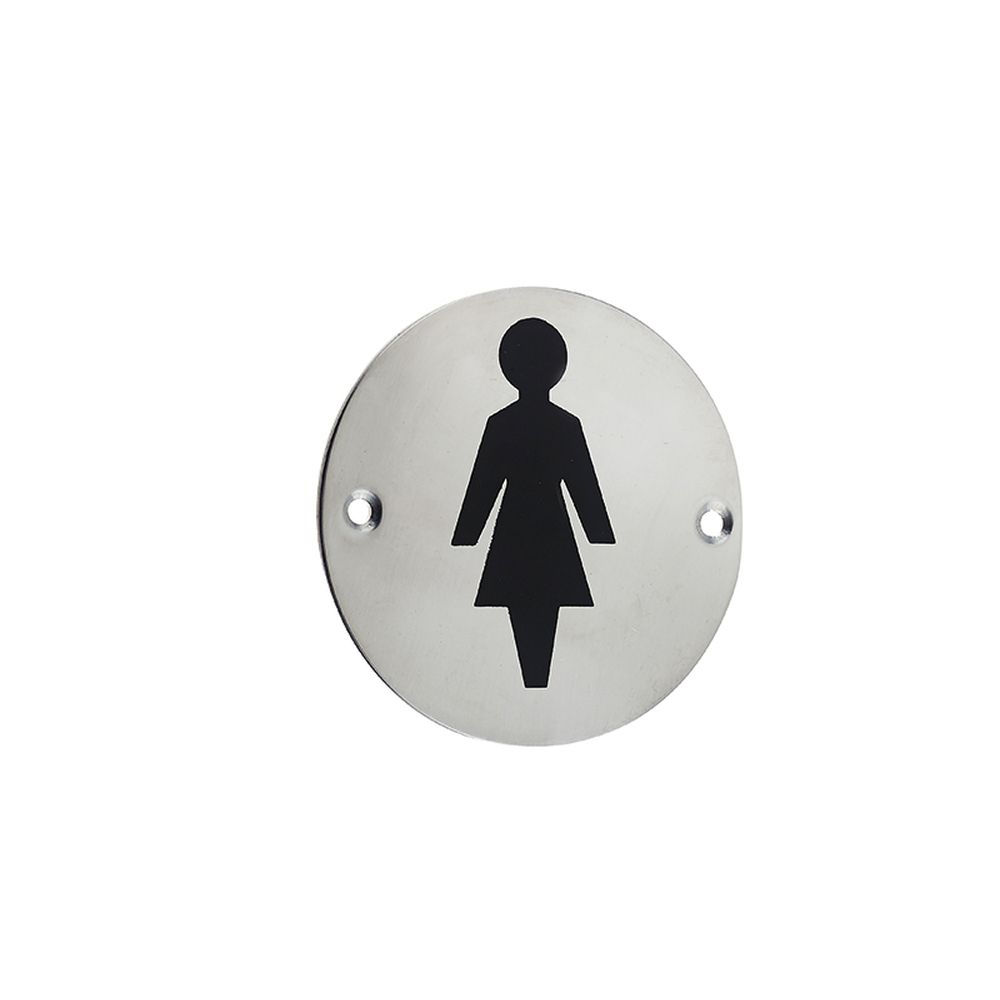 This is an image showing the Frelan - Female Sex Symbol - Signage 75mm Dia. - Polished Stainless Steel available to order from T.H. Wiggans Ironmongery in Kendal