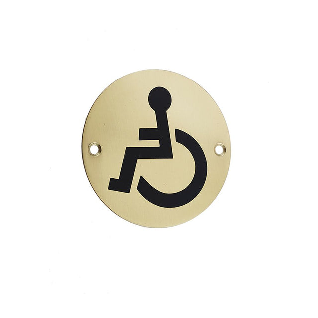 This is an image showing the Frelan - Disabled - Signage 75mm Dia. - Polished Brass available to order from T.H. Wiggans Ironmongery in Kendal