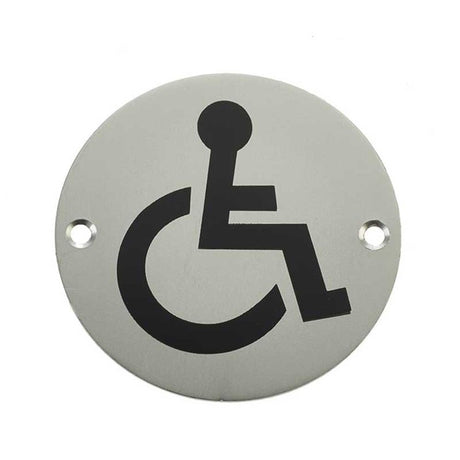 This is an image showing the Frelan - Disabled - Signage 75mm Dia. - Satin Anodised Aluminium available to order from T.H. Wiggans Ironmongery in Kendal