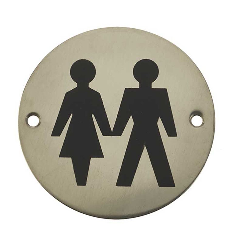 This is an image showing the Frelan - UniSex - Signage 75mm Dia. - Polished Stainless Steel available to order from T.H. Wiggans Ironmongery in Kendal