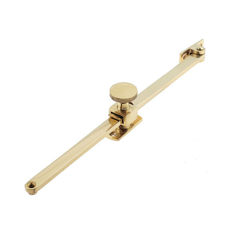 This is an image of a Frelan - 305mm Sliding Screw Down Casement Stay - Polished Brass that is availble to order from T.H Wiggans Architectural Ironmongery in Kendal in Kendal.