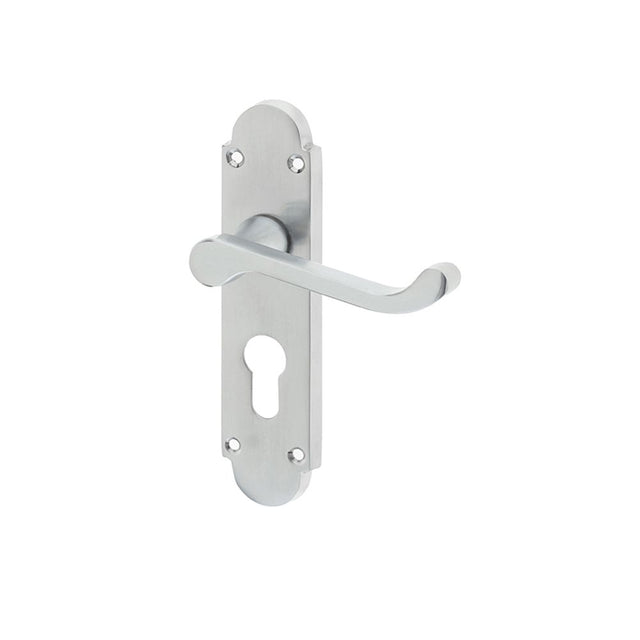 This is an image showing the Frelan - Epsom Euro Lock Profile Handles on Backplates - Satin Chrome available to order from T.H. Wiggans Ironmongery in Kendal