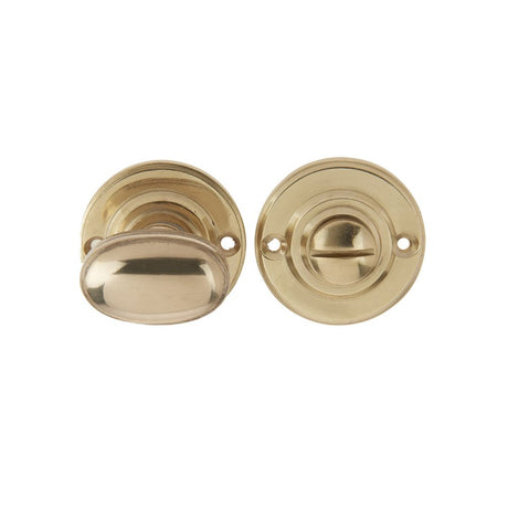 This is an image showing the Frelan - Oval Ringed Turn & Release - Polished Brass available to order from T.H. Wiggans Ironmongery in Kendal