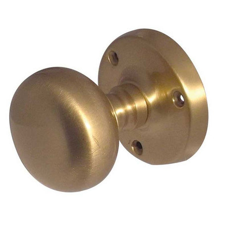 This is an image showing the Frelan - Mushroom Half Sprung Mortice Knobs - Satin Brass available to order from T.H. Wiggans Ironmongery in Kendal