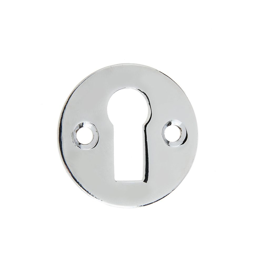 This is an image showing the Frelan - Round Open Escutcheon Standard Keyway - Polished Chrome available to order from T.H. Wiggans Ironmongery in Kendal