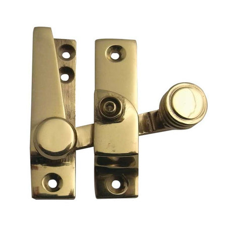 This is an image of a Frelan - Lockable Quadrant Sash Fasteners - Polished Brass that is availble to order from T.H Wiggans Architectural Ironmongery in Kendal in Kendal.