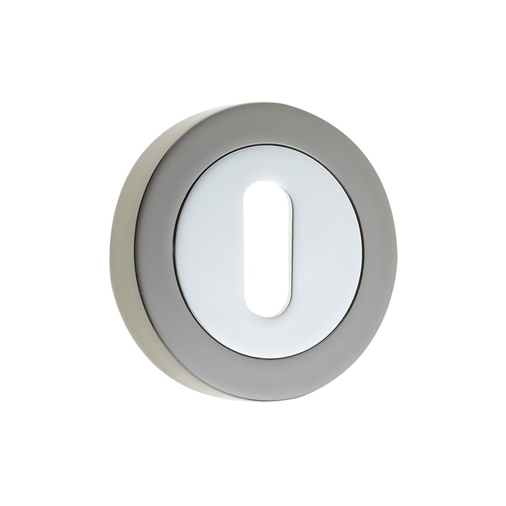 This is an image showing the Frelan - Standard Key Profile Escutcheons - Polished Chrome/Black Nickel available to order from T.H. Wiggans Ironmongery in Kendal