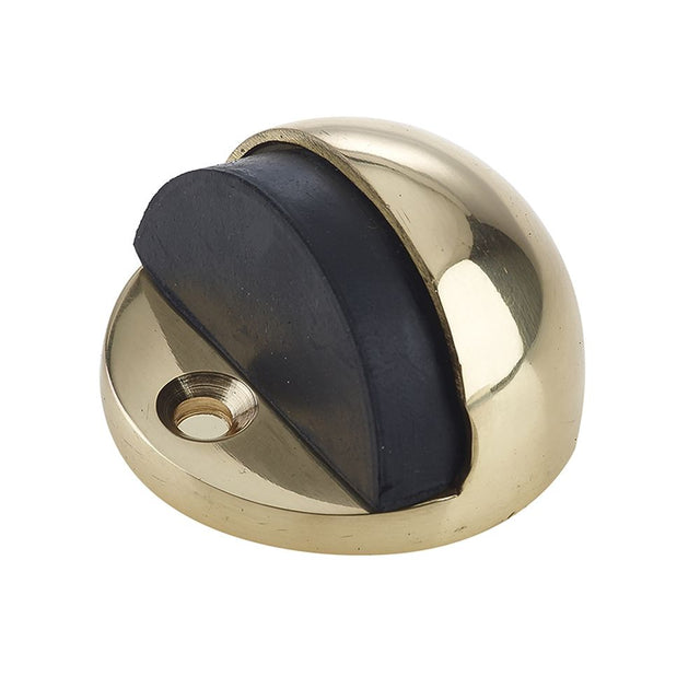 This is an image of Frelan - Oval Floor Mounted Door Stop - Polished Brass available to order from T.H Wiggans Architectural Ironmongery in Kendal, quick delivery and discounted prices.