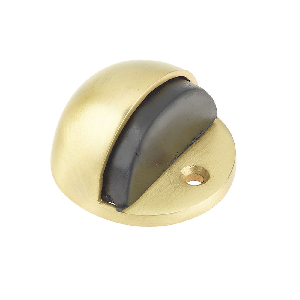 This is an image showing the Frelan - Oval Floor Mounted Door Stop - Satin Brass available to order from T.H. Wiggans Ironmongery in Kendal