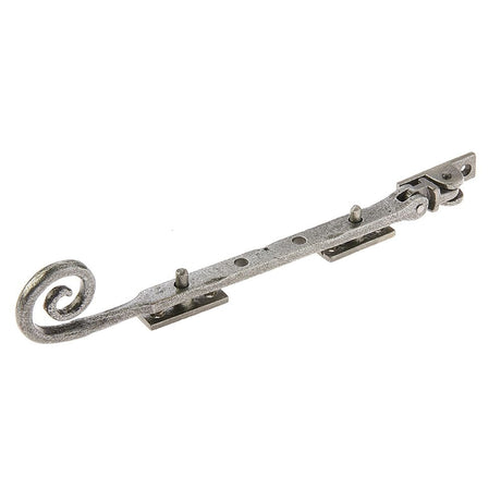 This is an image of a Frelan - Valley Forge 250mm Curly Tail Casement Stay - Pewter that is availble to order from T.H Wiggans Architectural Ironmongery in Kendal in Kendal.